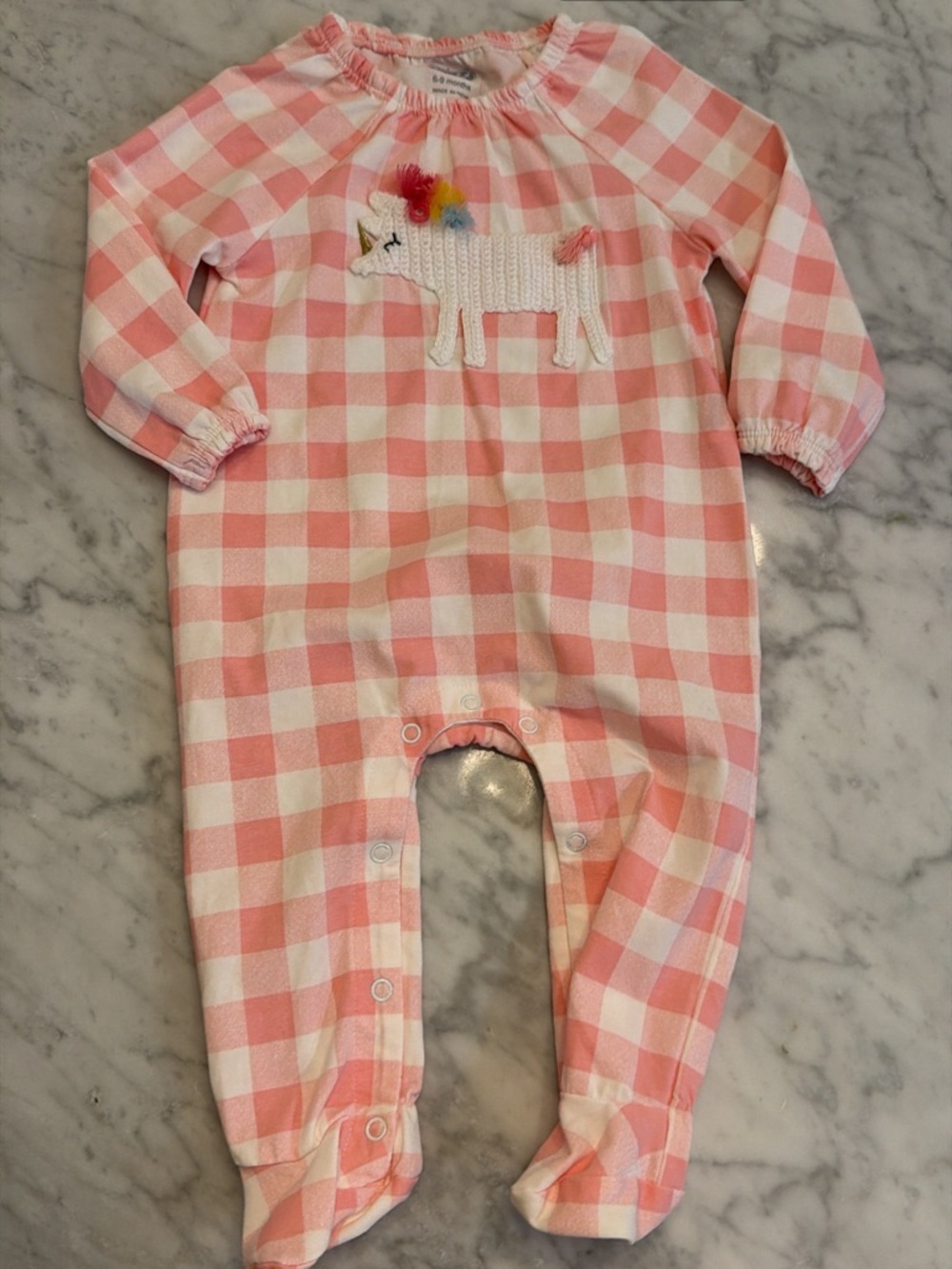 Mud Pie Pink Gingham Unicorn Footie